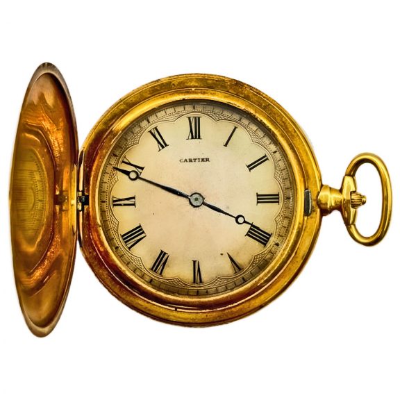 Flat French 18K gold full hunter pocket soap watch Circa 1915
