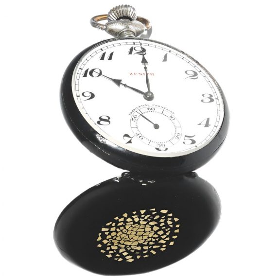 Swiss black lacquered steel open faced lever watch Circa 1920 Swiss black lacquered steel open faced lever watch Circa 1920