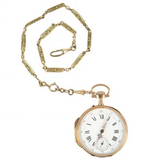 Swiss 18 carat gold lever pendant watch with chain Circa 1900
