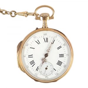 Swiss 18 carat gold lever pendant watch with chain Circa 1900
