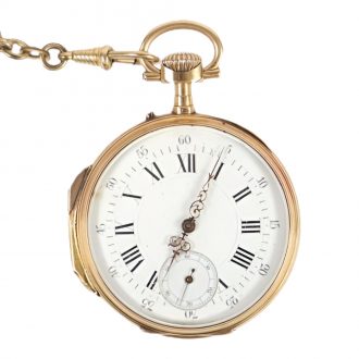 Swiss 18 carat gold lever pendant watch with chain Circa 1900