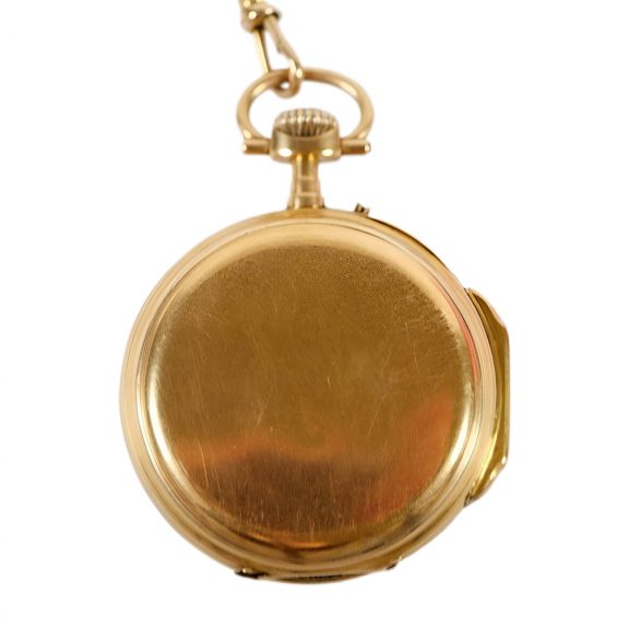 Swiss 18 carat gold lever pendant watch with chain Circa 1900 Swiss 18 carat gold lever pendant watch with chain Circa 1900