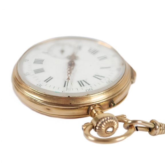 Swiss 18 carat gold lever pendant watch with chain Circa 1900 Swiss 18 carat gold lever pendant watch with chain Circa 1900