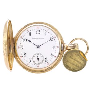 Swiss gold watch with engraved case, movement Circa 1886 