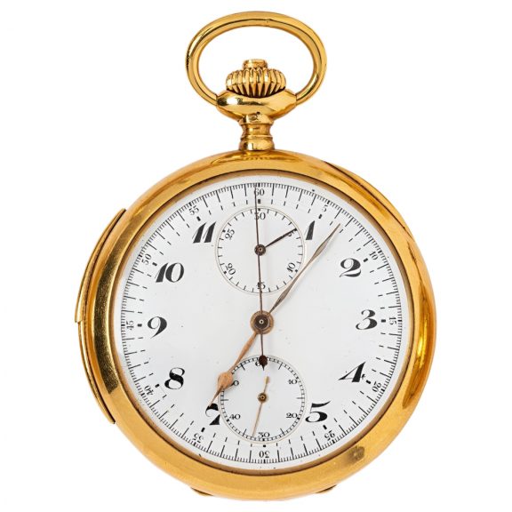 Swiss gold repeating watch with chronograph Circa 1920 Swiss gold repeating watch with chronograph Circa 1920