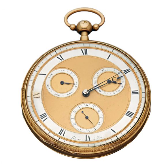 French 18K gold quarter repeating calendar watch Circa 1830