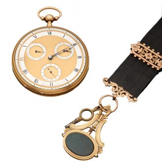 French 18K gold quarter repeating calendar watch Circa 1830