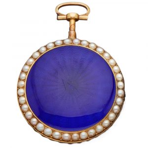 French 18K gold, enamel pocket watch with half pearls Circa 1790