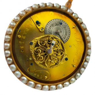 French 18K gold, enamel pocket watch with half pearls Circa 1790