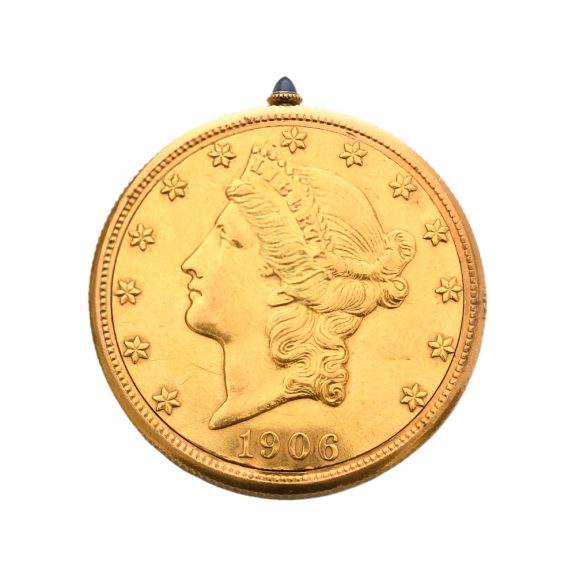 French 18 carat pink gold dollar coin pocket watch Circa 1907 French 18 carat pink gold dollar coin pocket watch Circa 1907