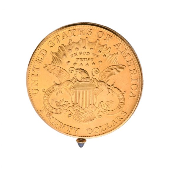 French 18 carat pink gold dollar coin pocket watch Circa 1907 French 18 carat pink gold dollar coin pocket watch Circa 1907
