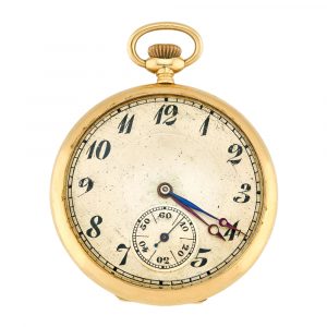 Swiss 18K yellow gold open faced pocket watch Circa 1915