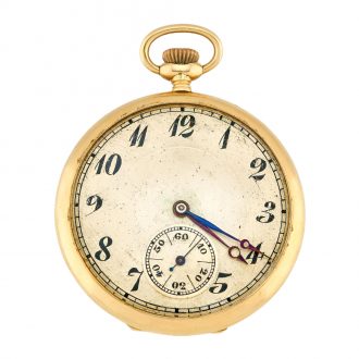 Swiss 18K yellow gold open faced pocket watch Circa 1915
