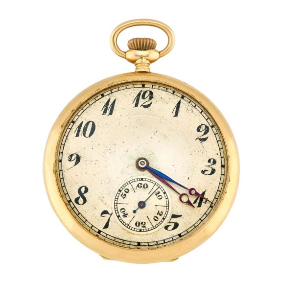 Swiss 18K yellow gold open faced pocket watch Circa 1915