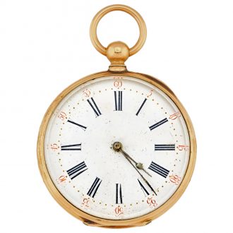 French 18K yellow gold open faced pocket watch Circa 1838-1919