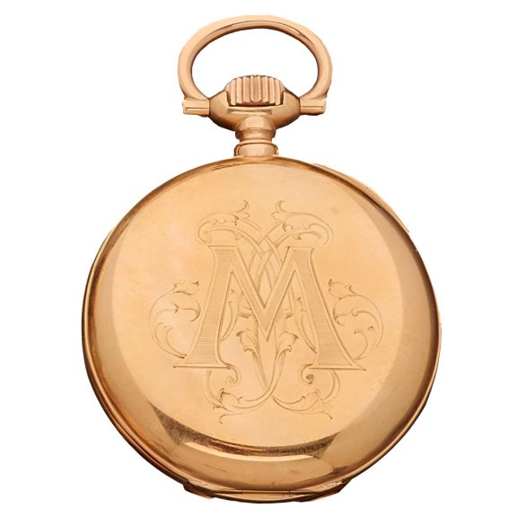 Swiss gold pocket watch with monogrammed case Circa 1910 Swiss gold pocket watch with monogrammed case Circa 1910