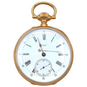Swiss gold pocket watch with monogrammed case Circa 1910