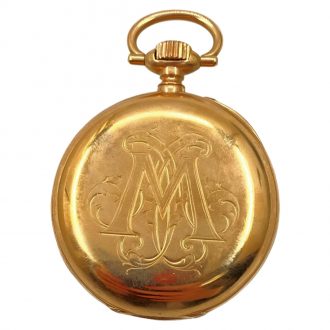 Swiss gold pocket watch with monogrammed case Circa 1910