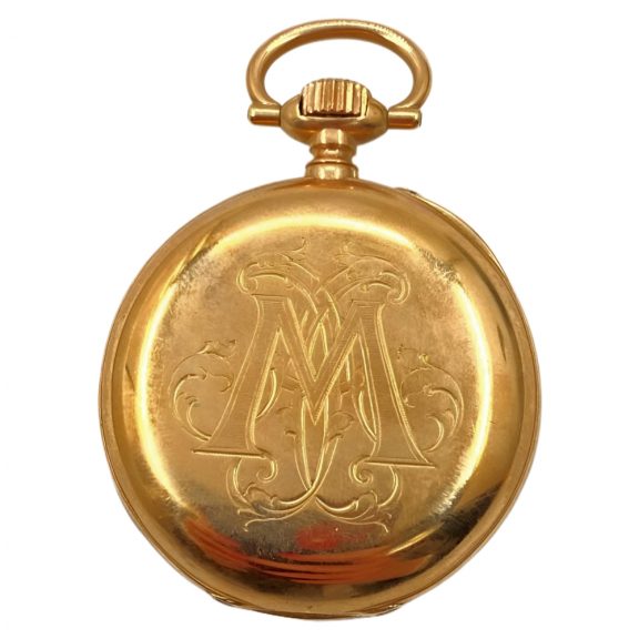 Swiss gold pocket watch with monogrammed case Circa 1910 Swiss gold pocket watch with monogrammed case Circa 1910