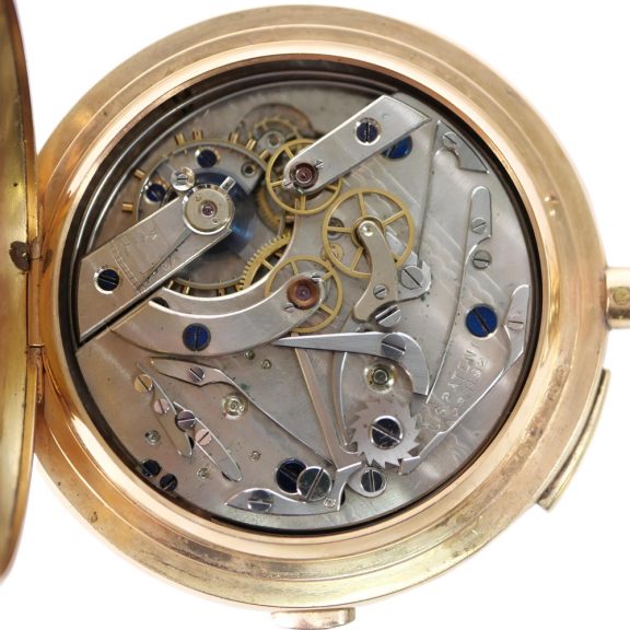 French gold repeating chronograph with full calendar Circa 1890 French gold repeating chronograph with full calendar Circa 1890
