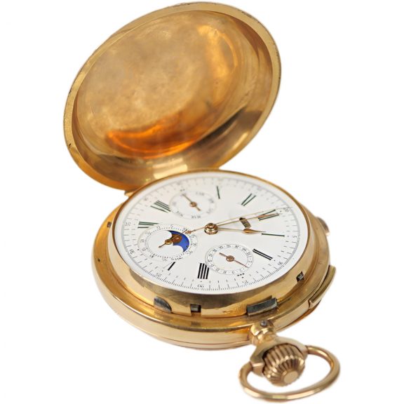 French gold repeating chronograph with full calendar Circa 1890 French gold repeating chronograph with full calendar Circa 1890