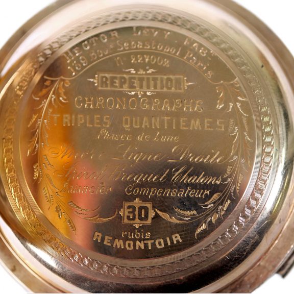 French gold repeating chronograph with full calendar Circa 1890 French gold repeating chronograph with full calendar Circa 1890