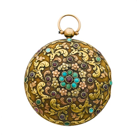 French gold pocket watch with turquoise and red stones Circa 1850 French gold pocket watch with turquoise and red stones Circa 1850