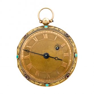 French gold pocket watch with turquoise and red stones Circa 1850