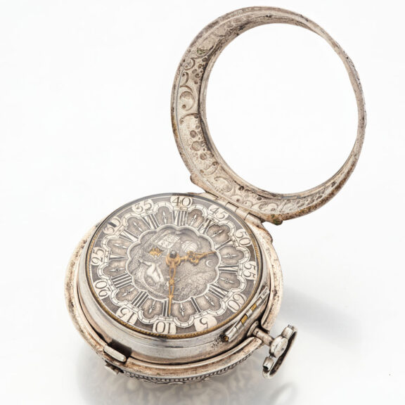 Dutch silver verge with champlevé dial and date Circa 1725 Dutch silver verge with champlevé dial and date Circa 1725