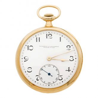 Swiss 18K gold open faced pocket watch with chain Circa 1925