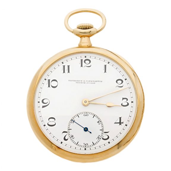 Swiss 18K gold open faced pocket watch with chain Circa 1925
