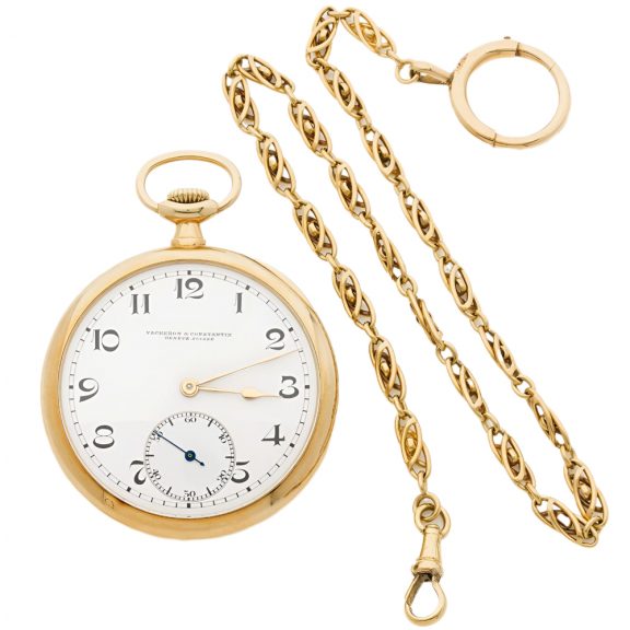 Swiss 18K gold open faced pocket watch with chain Circa 1925 Swiss 18K gold open faced pocket watch with chain Circa 1925