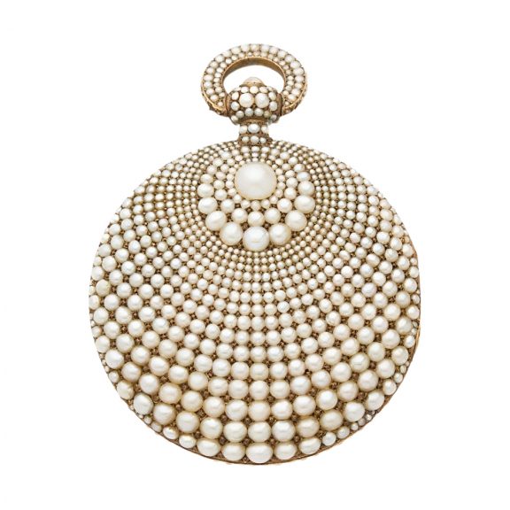 Swiss 18K gold pocket watch set with half pearls Circa 1805 Swiss 18K gold pocket watch set with half pearls Circa 1805