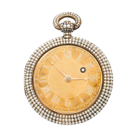 Swiss 18K gold pocket watch set with half pearls Circa 1805