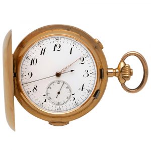 Swiss gold hunting cased repeating chronograph Circa 1905