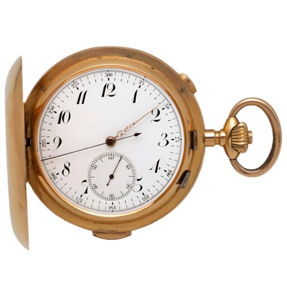 Swiss gold hunting cased repeating chronograph Circa 1905
