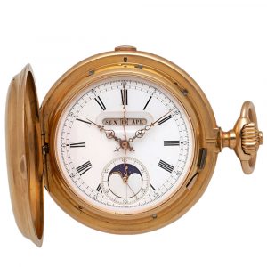 Swiss gold chronograph with calendar and moon phase Circa 1900