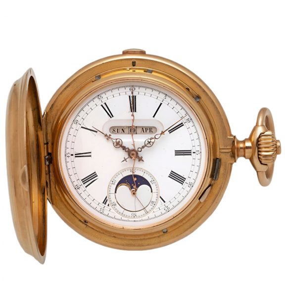 Swiss gold chronograph with calendar and moon phase Circa 1900