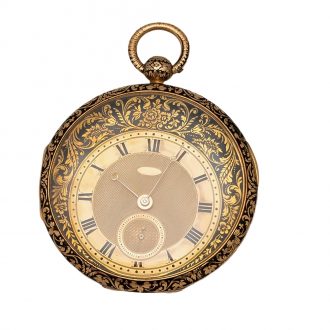 French gold pocket watch with black champlevé enamel Circa 1825