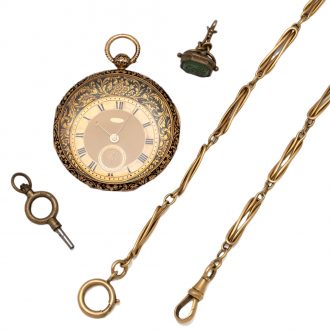 French gold pocket watch with black champlevé enamel Circa 1825