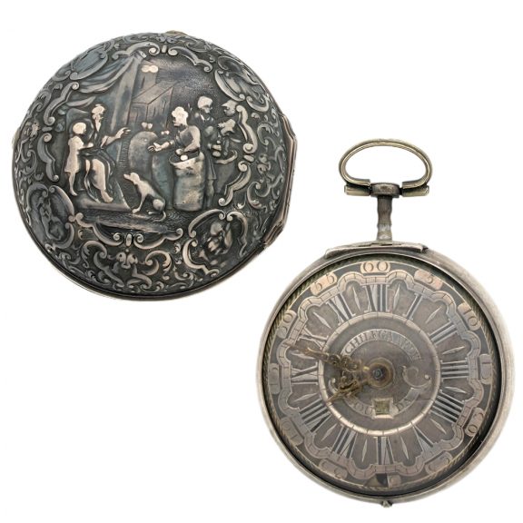 Dutch silver double cased repoussé pocket watch Circa 1750 Dutch silver double cased repoussé pocket watch Circa 1750