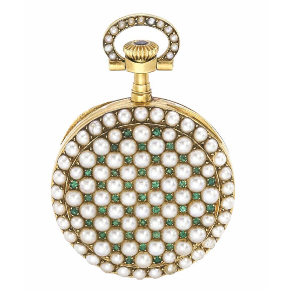 Swiss lady's watch set with pearls and emeralds Circa 1903