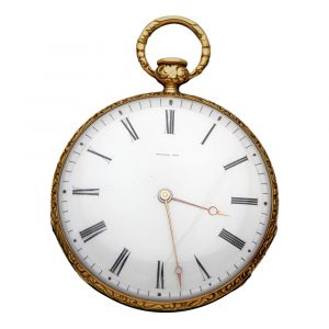 French 18K gold open faced striking pocket watch Circa 1800
