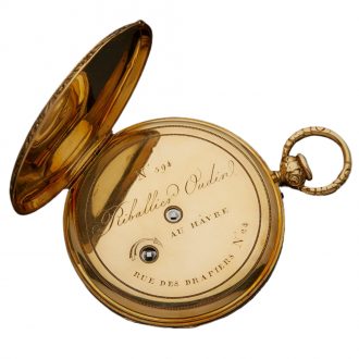 French 18K gold open faced striking pocket watch Circa 1800 French 18K gold open faced striking pocket watch Circa 1800