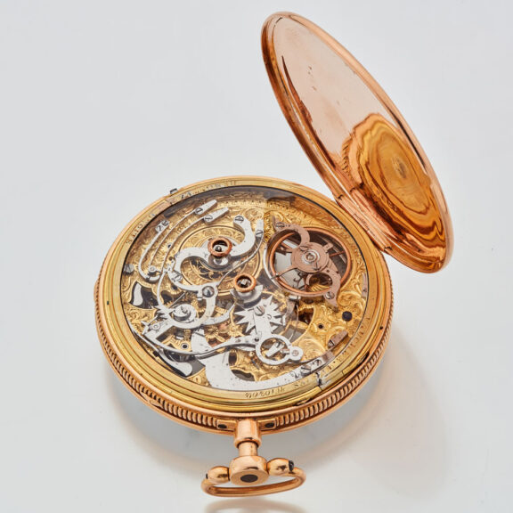 Swiss gold skeletonized quarter repeating cylinder Circa 1820 Swiss gold skeletonized quarter repeating cylinder Circa 1820