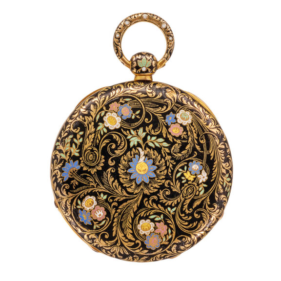 Slim Swiss gold and enamel cylinder watch Circa 1840