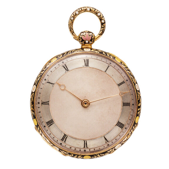 Slim Swiss gold and enamel cylinder watch Circa 1840 Slim Swiss gold and enamel cylinder watch Circa 1840