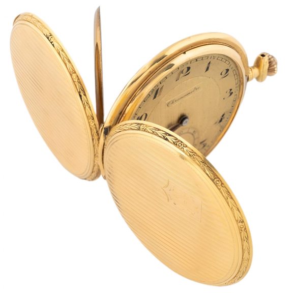 Swiss 18K yellow gold hunting cased pocket watch Circa 1910