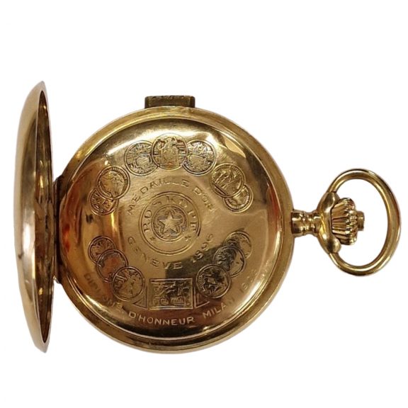 Swiss 18K gold full hunter sonnerie pocket watch Circa 1910 Swiss 18K gold full hunter sonnerie pocket watch Circa 1910
