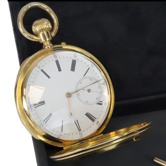 Swiss 18K yellow gold hunting cased pocket watch Circa 1890